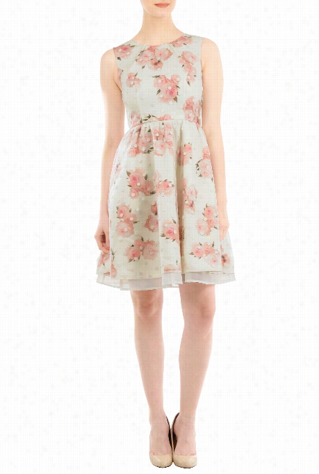 Eshakti Wom En's Floral Print Layered Dot Organza Dress