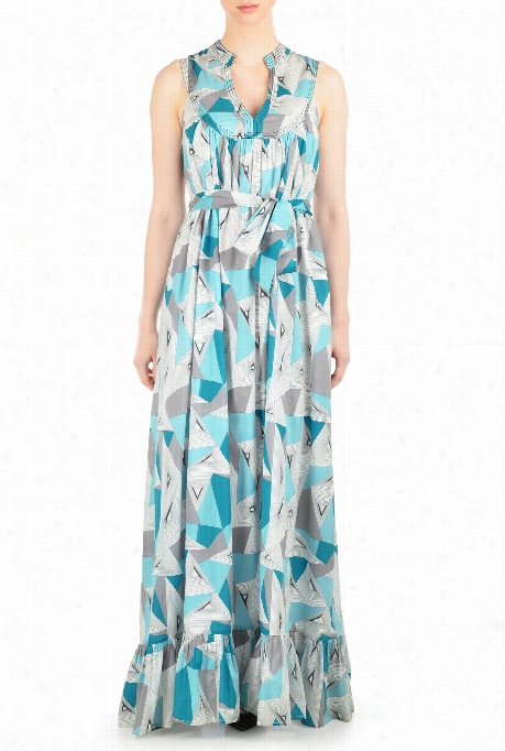 Esha Kti Women's Geo Tile Print Floumce Hem Maxi Dress