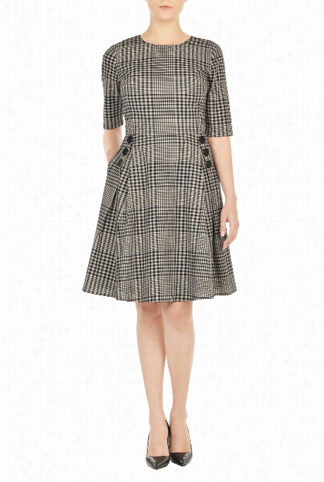 Eshakti Womens Gingham Ccheck Buttoned A-line Dress