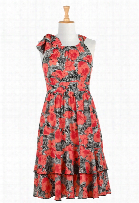 Eshakti Womwn's Graphc Floral Pri Nt Tie Neck Dress