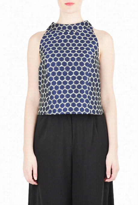 Eshakti Women's High Collar Polka Dot Jacquard Top