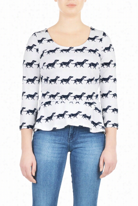 Eshakti Wmen's Hound Print Cotton Knit Peplum Top