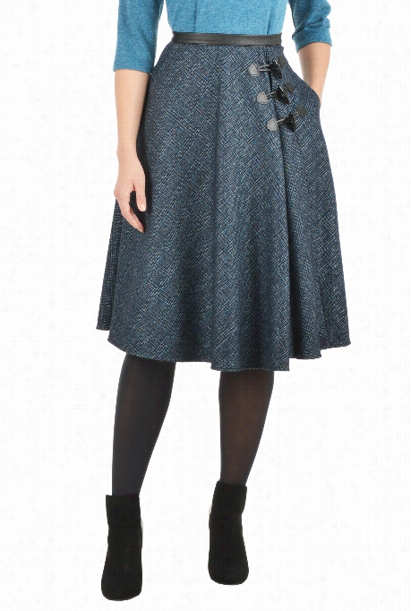 Eshakti Owmen's Houndstooth Check Wool Blend Toggle  Skirt