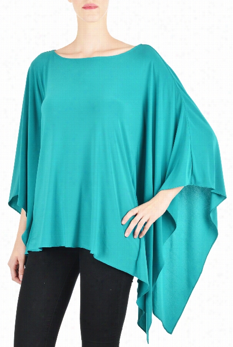 Eshakti Women's Kimono Sleeve Asymmetric Crepe Knit Tunic