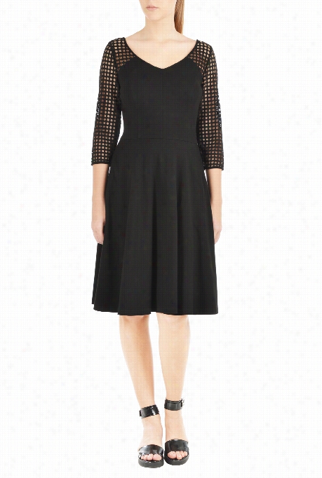 Eshakti Women's Laser Cut Polka Dot Cotton Knit Dress