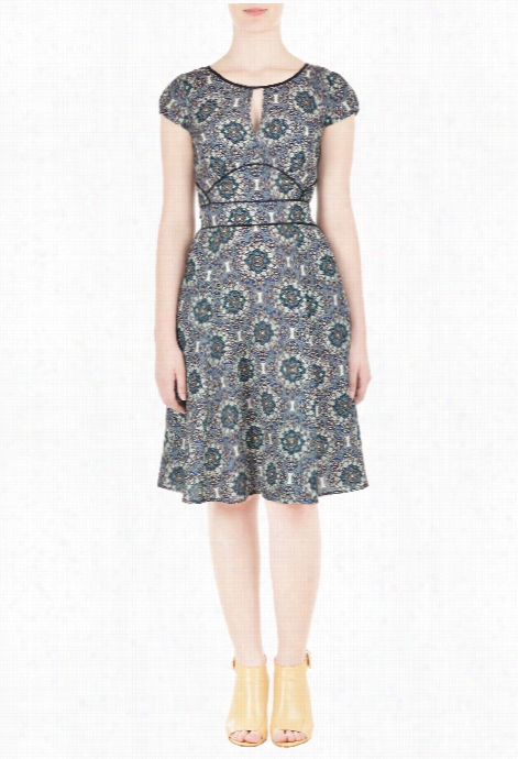 Eshakti Women's Mosaic Tile Print Crepe Keyhole Dress