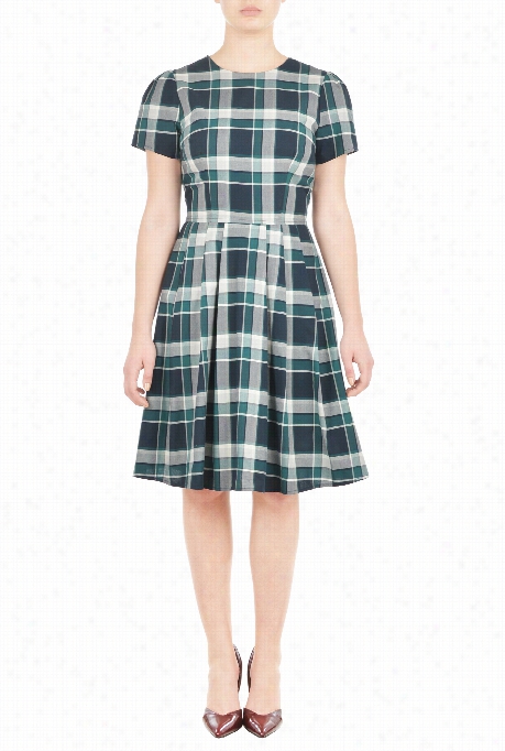 Ehsakti Women's Oxford Check Fit-and-flaee Dres