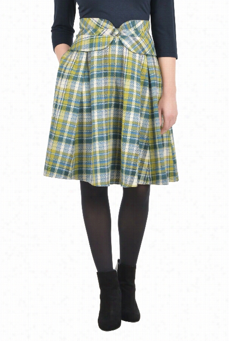 Ehakti Women's Peplum Waist Brushed Plaid Skirt