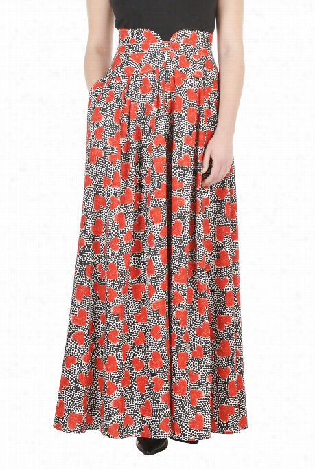 Eshakti Women's Peplum Waist Hart Print C Repe Long Skirt