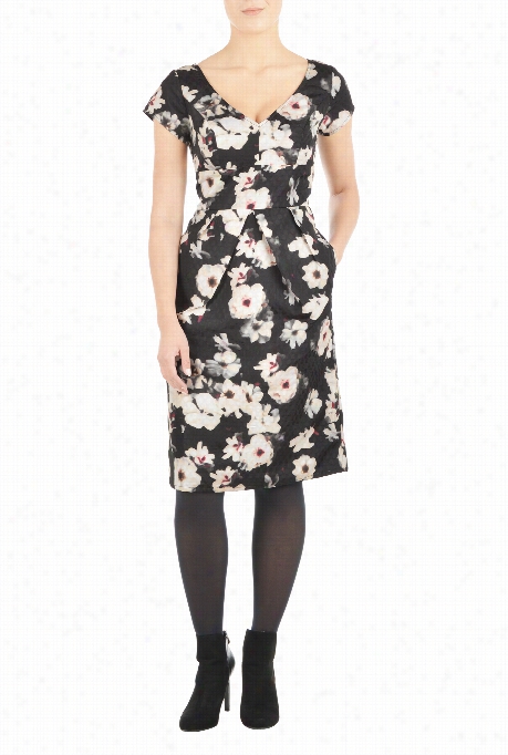 Eshakti Wm En's Pleqt Waist Floral Jacquard Sheath Dress