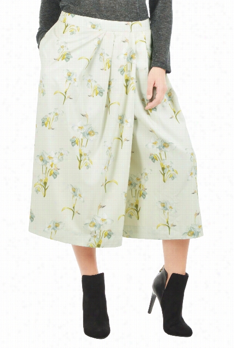 Eshakti Women's Pleated Floral Print Crep Culottes