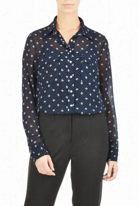 Eshakti Women's Polka Variegate Print Chiffon Shirt