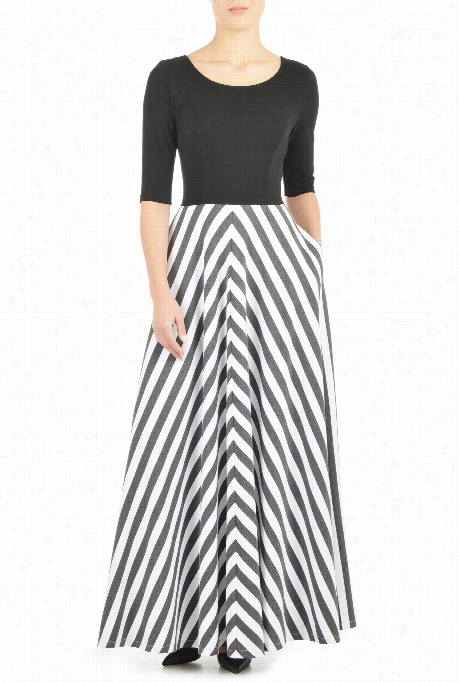 Eshakti  Women's Ruchedd Waist Stripe Knit Maxi Dress