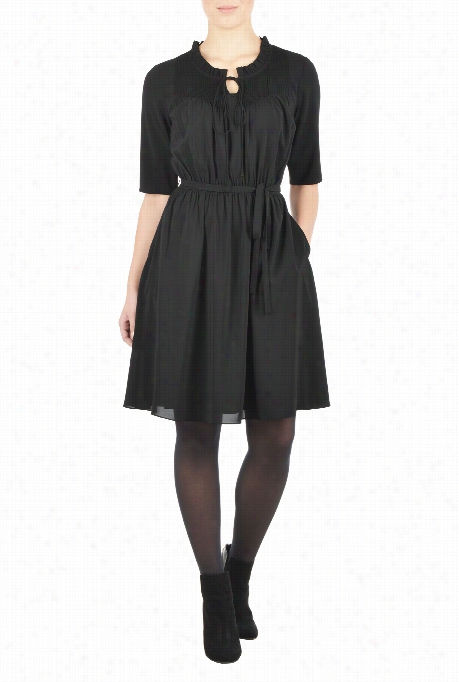 Eshakti W0men' Ruffle Neck Blouson Crepe Dress