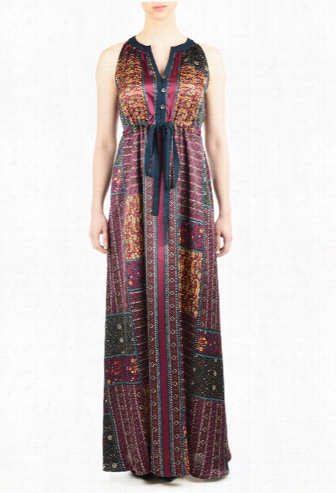 Eshakti Women's Scarf Print Drwstring Waist Maxi Dress