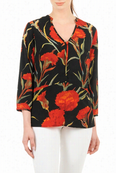 Eshakti Women's Split Neck Floral Crepe Tunic