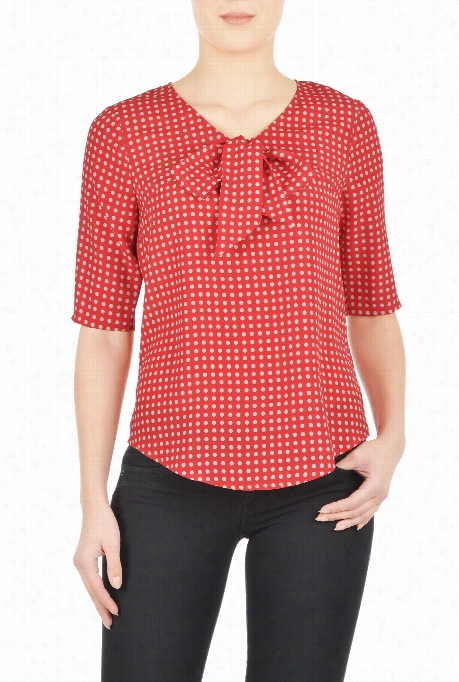 Ehakti Women's Tie Neck Polka Dot Crepe Blouse