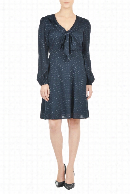 Eshaktiw Omen's Tie Neck Polka Dot Print Dress