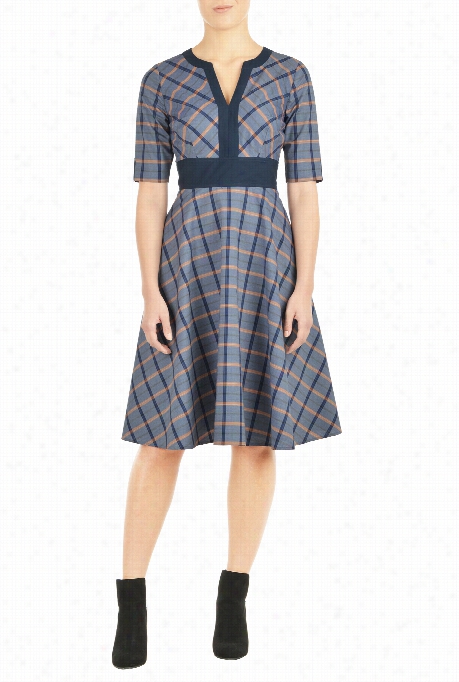 Eshakti Wome's Windowpane Check Contrast Trim Get 