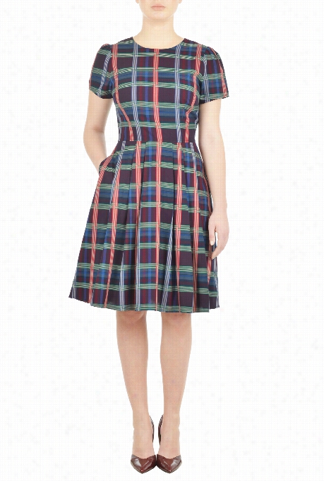 Eshakkti Women's Windowpane Check Fit-and-flare Dress