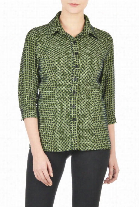 Eshakti Women's Windowpane Heck Seamed Blouse