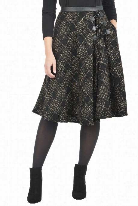 Eshakit Wome N's Wool Blend Plaid Toggle Skirt