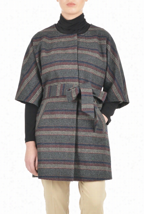 Eshakti Women's Wool Blend Stripe Kimono Style Jacket