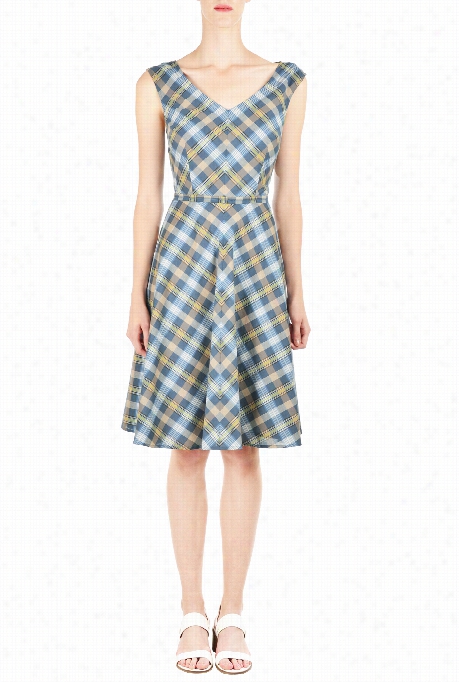 Eshakti Women's Woven Check Pipd Waist Dress