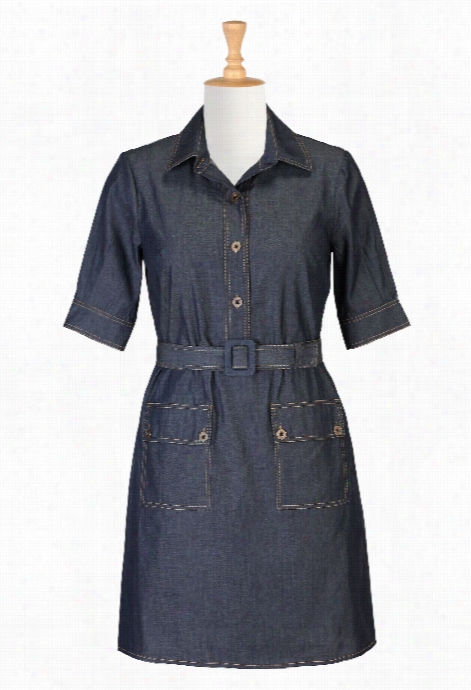 Eshakti Women's Belted Chambray Denim Shirtdress