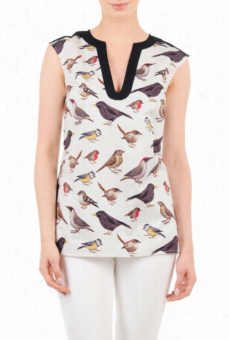 Eshakti Women's Bird Print Contrast Tr Im Top