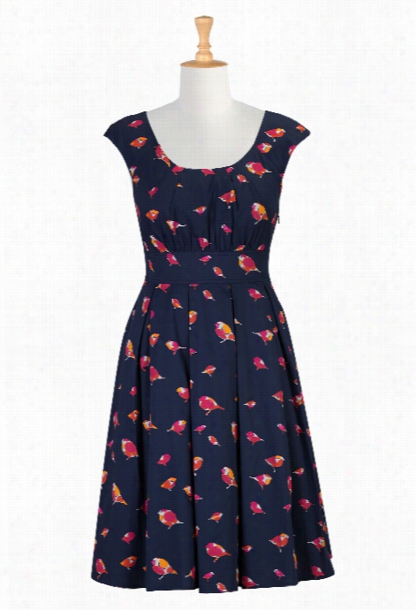 Eshakti Women's Bird Print Cotton Poplin Dress