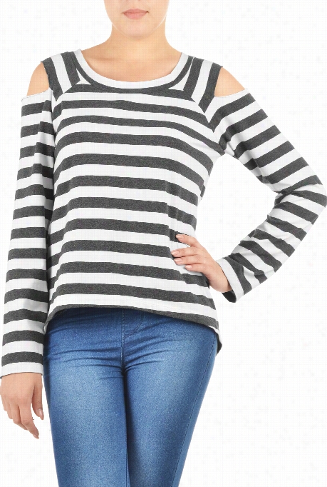 Eshakti Women's Bold Stripe Cold Shoulder Knit Top