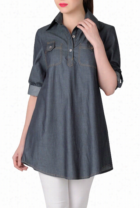 Eshkati Women's Chambray Denim Tunic Shirt