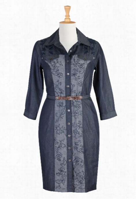 Eshakti Women's Chambray Denim Western Style Sirtdress