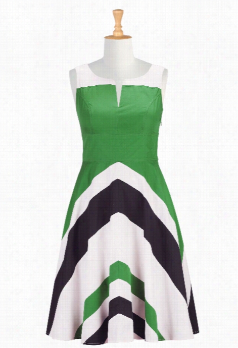 Eshakti Woemn's Chevron Stripe Colorblock Dress
