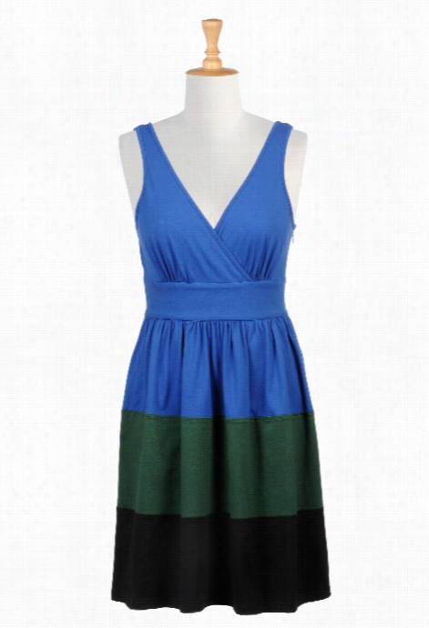 Eshaakti Women's Colorblock Wale Cotton Knit Dreess