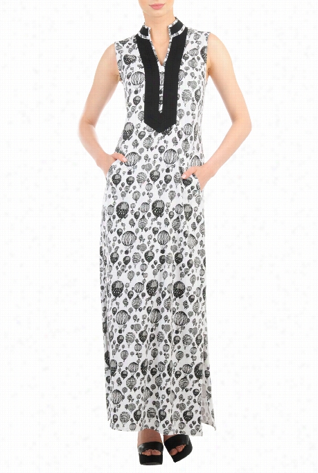 Eshakti Women's Contrass Rtim Balloon Print Maxi Dres$