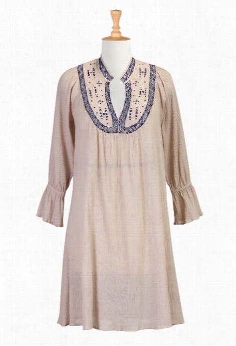 Eshakti Women's Cotton-wool Crinkle Embellished Tunic Adjust