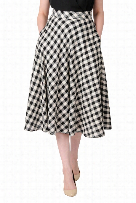Eshakti Women's Cotton Gingham Check Full Skirt