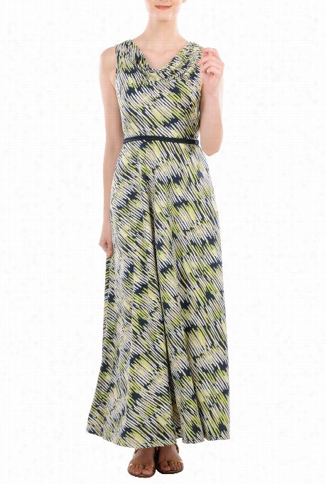 Eshakti Women's Cowl Neck Abstract Print Jersey Maxi Dress