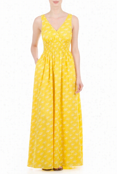 Eshakti Women's Elastic Waiist Dandelion Print Maxi Dress