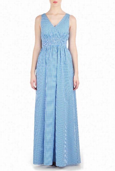 Eshaktj Woen's Elastic Waist Gingham Check Maxi Dress