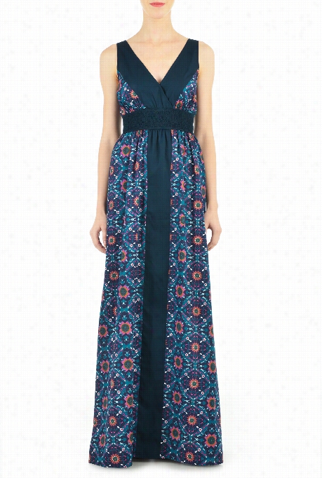 Eshakti Womens Elastic Waist Tile Print Maxi Dress