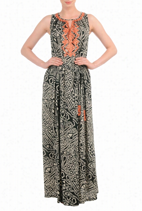 Eshhakti Women's Ebellishd Graphic Calico Maxi Dress