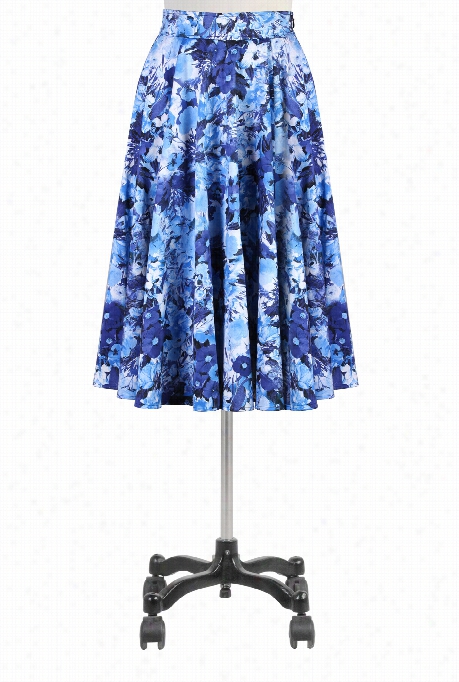 Eshakti Women's Floral Blues Print Full Skirt