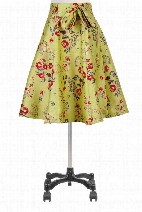 Eshakti Women' S Floral Jacuqard Sash Tie Full Skirt