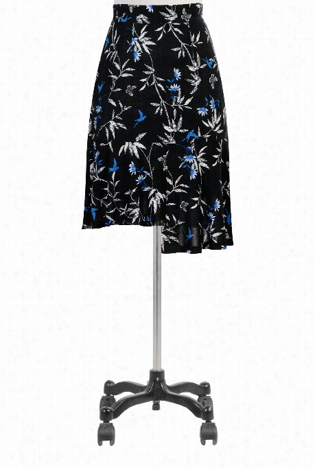 Eshakti Women's Floral Jersey Asymmetrical Flounce Skirt