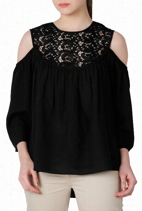 Eshakti Women's Floral Lace Bib Cold Shouldre Top