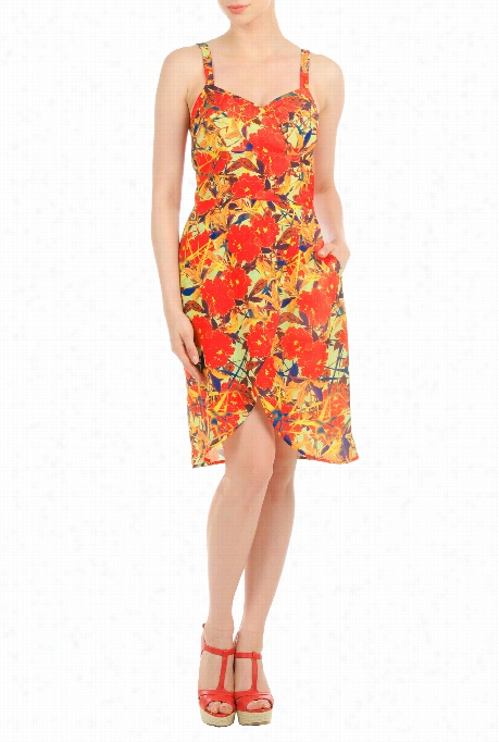 Eshakti Women's Floral Print Crepe Faux Wwrap Dress