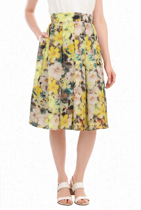 Eshakti Women's Floral Print Crepe Full Skirt